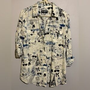 Karl Lagerfeld White and Blue Graphic Shirt Size XS